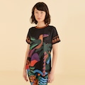 Camiseta Feminina Farm Manga Curta Dry Fit Rio Gráfico PRETO/LARANJA ESC