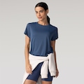 Camiseta Oxer Feminina Alongada Abertura Lateral AZUL ESCURO