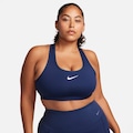 Top Fitness com Bojo Nike Média Sustentação Swoosh Sport AZUL ESC/BRANCO