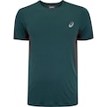 Camiseta Masculina ASICS Manga Curta Respirável de Secagem Rápida Refletiva Mescla PETROLEO/CINZA