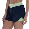 Short Feminino Oxer Duplo Laser Cut com Bermuda Interna AZUL ESC/VERDE CLA