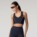 Top Fitness com Bojo Removível Oxer Alça Cruzada Textura Média Sustentação Adulto PRETO