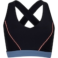 Top Fitness com Bojo Removível Oxer Alça Cruzada Textura Média Sustentação Adulto PRETO/AZUL