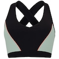 Top Fitness com Bojo Removível Oxer Alça Cruzada Textura Média Sustentação Adulto PRETO/VERDE CLA