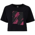 Camiseta Feminina Oxer Manga Curta Estampada PRETO/ROSA