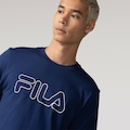 Camiseta Masculina Fila Manga Curta Letter Outline AZUL/BRANCO