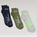 Kit 3 Pares de Meias Asics Quarter Cano Médio Adulto VERDE/CINZA CLA