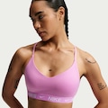Top Fitness com Bojo Nike Baixa Sustentação Dri-Fit Indy SPT BRA ROXO/BRANCO