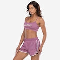 Top Fitness com Bojo Fixo ASICS Logo Alça Cruzada Baixa Sustentação Adulto ROXO CLARO