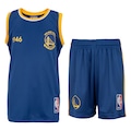 Kit de Uniforme do Golden State Warriors Infantil Braziline NBA Camiseta Regata + Calção AZUL