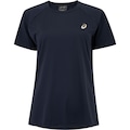 Camiseta Feminina ASICS Manga Curta Emblema Racket UV 50 Antiodor AZUL ESCURO