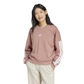 Blusa de Moletom Feminina adidas Essentials 3 Listras MARROM/BRANCO