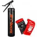 Kit Gorilla Saco de Pancada - 180cm + Luvas + Suporte Parede VERMELHO