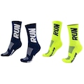 Kit Meia Hupi Corrida Run com 02 Pares - 36 ao 42 - Adulto AZUL/AMARELO ESC