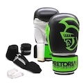 Kit de Boxe Muay Thai Pretorian: Luvas + Pretetor Bucal + Bandagem Performance - Adulto VERDE/PRETO