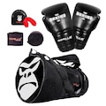 Luva De Boxe 12 Oz Muay Thai Adulto + Bandagem 3 Metros + Protetor Bucal + Bolsa Transversal Gorilla PRETO