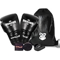 Kit de Luta Gorilla: Luva 12oz + Bandagem + Protetor Bucal+ Sacochilas PRETO