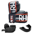 Kit de Boxe Rhino com Luvas + Bandagem + Bucal PRETO