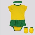Kit Torcida Baby: Body Brasil Heart + Pantufa + Faixa De Cabeça - Infantil AMARELO