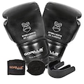 Kit Muay Thai Luva 12 Oz Classic Profissional + Bandagem Boxe Elástica + Protetor Bucal Gorilla PRETO