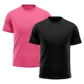 Camiseta Whats Wear Raglan Dry Fit com Proteção Solar UV - Masculina - 2 Unds PRETO/ROSA