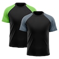 Camiseta Whats Wear Raglan Dry Fit com Proteção Solar UV - Masculina - 2 Unds CINZA/VERDE