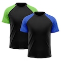 Camiseta Whats Wear Raglan Dry Fit com Proteção Solar UV - Masculina - 2 Unds AZUL/VERDE