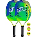 Kit de Beach Tennis HUPI com 2 Raquetes Carbon/Fiberglass Patriot + 3 Bolas Pro AZUL/AMARELO