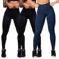Kit de Calça Legging Belmento Suplex Academia Básica - Feminina - 3 Unds PRETO/AZUL