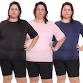 Kit de Camisas Térmica Dellas Fit Dry Fit Plus Size com Proteção Solar Uv - 3 Unidades - Feminina PRETO/AZUL