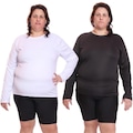 Kit de Camisas Térmica Dellas Fit Dry Fit Plus Size Manga Longa com Proteção Solar Uv - 2 Unidades - Feminina PRETO/BRANCO