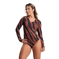 Body MVB Modas Manga Longa Estampado Costa Fechada Collant - Feminino MARROM/PRETO