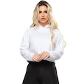 Blusão de Moletom Cropped com Capuz MVB Modas Flanelado - Feminino BRANCO