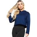 Blusão de Moletom Cropped com Capuz MVB Modas Flanelado - Feminino AZUL