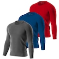 Kit de Camisas Térmica Segunda Pele Performance Moda Manga Longa com Proteção Solar 50+ - 3 Unidades - Masculina CINZA/VERMELHO