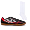 Kit Chuteira Futsal Umbro Prisma + Meião Color Sports de Futebol - Adulto PRETO/LARANJA