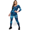 Macacão Fitness MVB Modas Longo 3/4 Costa Fechada Fitness Suplex - Feminino AZUL/BRANCO