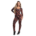 Macacão Fitness MVB Modas Longo 3/4 Costa Fechada Fitness Suplex - Feminino MARROM/PRETO