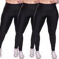 Kit Calças Legging Dellas Fit Trilobal Cirre Proteção Uv Academia Treino - 3 Unidades - Feminina PRETO
