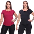 Kit Camisetas Dellas Fit Manga Curta Dry Fit Academia Treino - 2 Unidades - Feminina PRETO/VERMELHO
