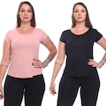 Kit Camisetas Dellas Fit Manga Curta Dry Fit Academia Treino - 2 Unidades - Feminina PRETO/ROSA