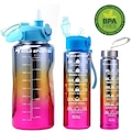 Kit 3 Garrafas Squeeze Plástica Gold Sports Degrade Adesivos Bpa-Free 2 Lts, 800ml e 280ml AZUL