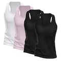 Kit Camisetas Regata Nadador Dellas Fit Dry - Feminina - 4 Unidades ROSA/PRETO