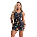 Macaquinho Fitness MVB Modas Curto Liso Suplex - Feminino PRETO/AMARELO
