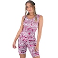 Macaquinho Fitness MVB Modas Curto Liso Suplex - Feminino BRANCO/ROSA