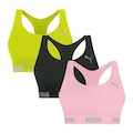 Kit Tops Fitness sem Bojo Puma Nadador sem Costura - 3 Unidades - Feminino VERDE/ROSA