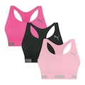 Kit Tops Fitness sem Bojo Puma Nadador sem Costura - 3 Unidades - Feminino ROSA/PRETO