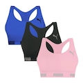 Kit Tops Fitness sem Bojo Puma Nadador sem Costura - 3 Unidades - Feminino AZUL/ROSA