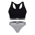 Kit Puma Top Fitness Nadador + Calcinha Biquíni - Feminino PRETO/CINZA