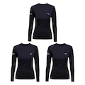 Kit de Camisas Térmicas Puma Manga Longa Uv50+ - 3 Unidades - Feminina PRETO